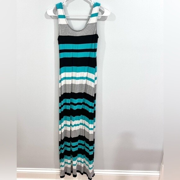 Aqua gray and navy striped maxi dress size XS - Picture 4 of 7